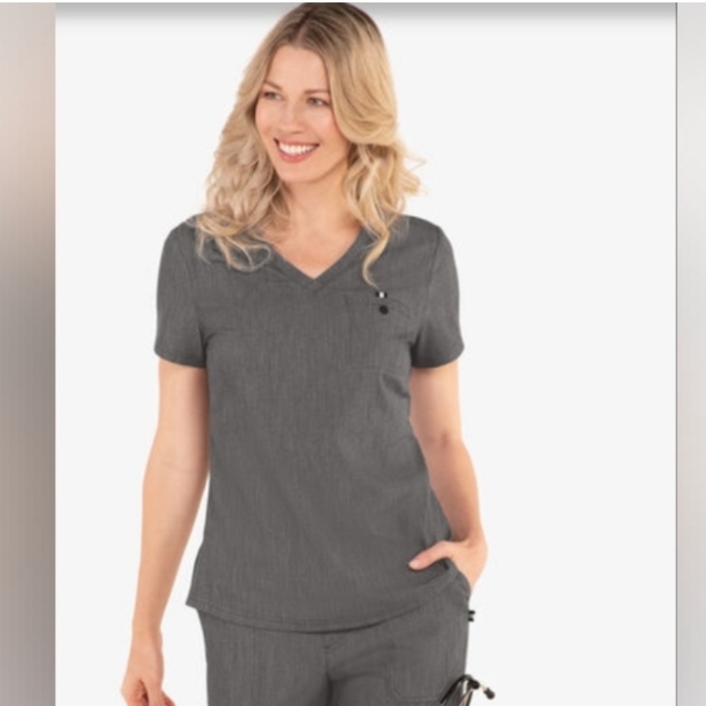KOI Next Gen V-Neck Tuckable Scrub Top Bundle Style 1010 Gray Womens XXL